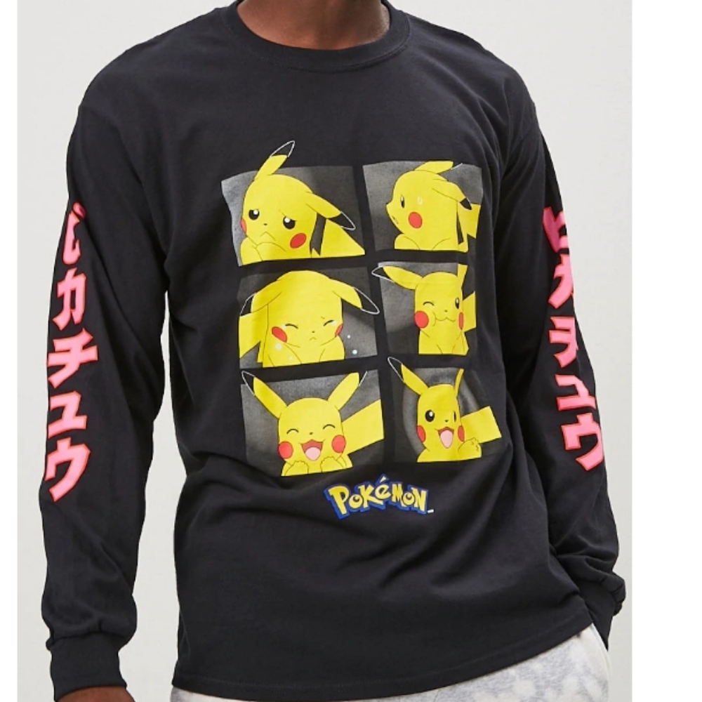 Small Black Forever 21 Pokémon Long Sleeved Japanese Text Sweatshirt